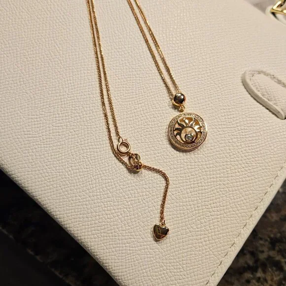 SALE!! Rose Gold Adjustable Necklace with Clear Zirconia & Rose Gold Charm - Picture 3 of 5